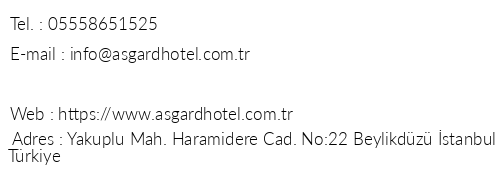 Asgard Hotel Beylikdz telefon numaralar, faks, e-mail, posta adresi ve iletiim bilgileri